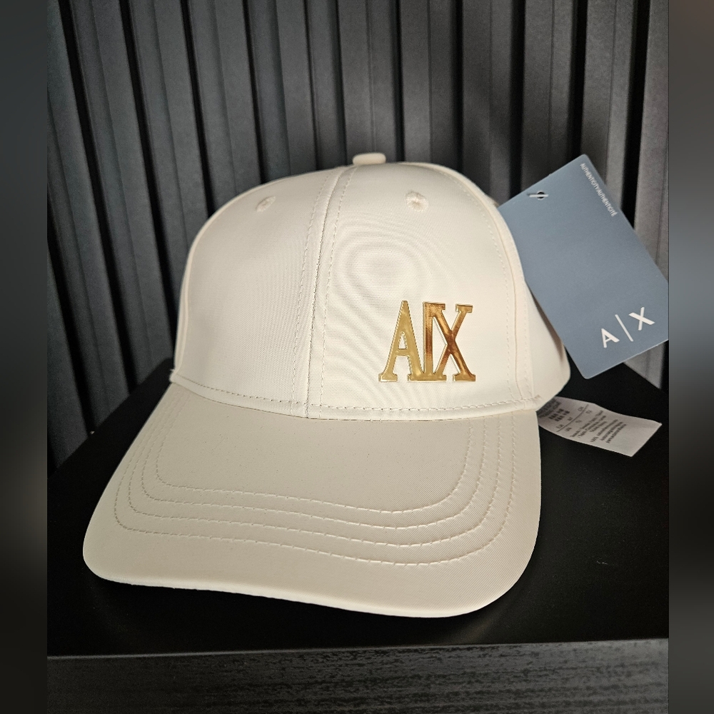 Armani Exchange Cream Cap with Gold Logo